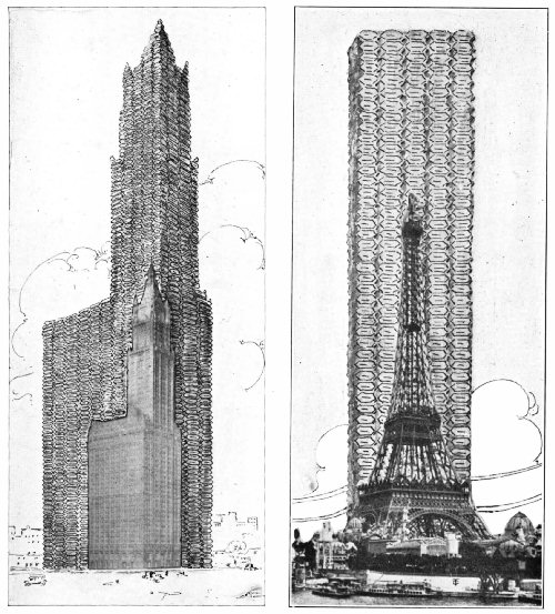 THE WORLD'S COFFEE TOWER COMPARED WITH THE EIFFEL AND WOOLWORTH TOWERS