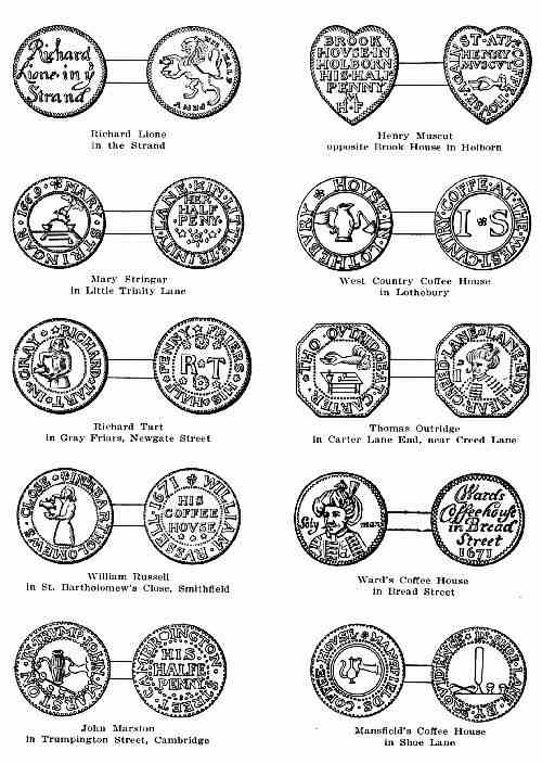 PLATE 2—COFFEE-HOUSE KEEPERS' TOKENS OF THE 17TH CENTURY