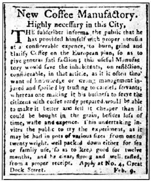 First Newspaper Advertisement Solely for coffee in the United States