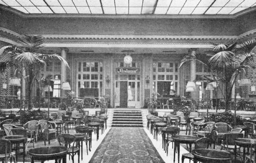 Palm Court in the Waldorf Hotel—A Popular Resort for
American Travelers